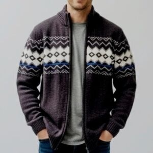 Oak & Ivy Men's Fair Isle/Nordic Full-zip Mock Neck Sweater/Cartigan - Large